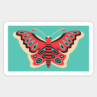 FOLK FLUTTER Folk Art Butterfly in Retro Red Turquoise Black Cream - UnBlink Studio by Jackie Tahara Sticker